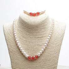 Load image into Gallery viewer, White Pearls and Red Agate Set
